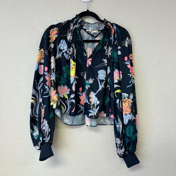 Tibi Gothic Edwardian Floral Print Long Sleeve Cropped Trapeze Blouse - Picture 4 of 9